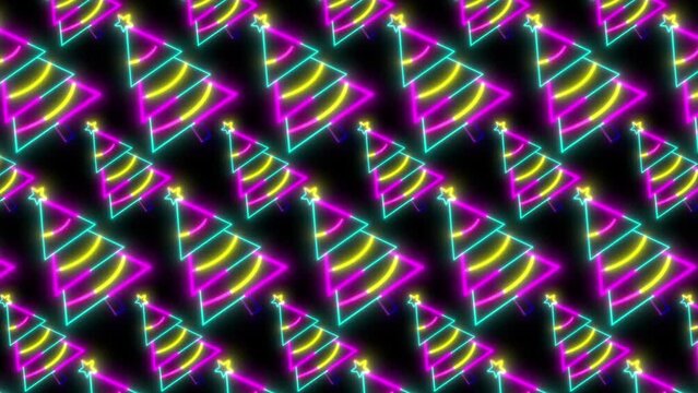Animated Scrolling Texture of Christmas Trees In Neon Colors