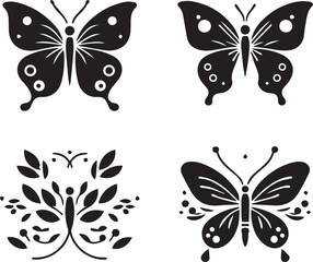 Silhouette Solid Vector Icon Set Of butterflies, Moth, Lepidopteran, Insect, Papillon.