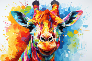 Colored giraffe in modern pop art style - obrazy, fototapety, plakaty