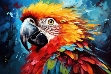 Colored portrait of a parrot in drawing style