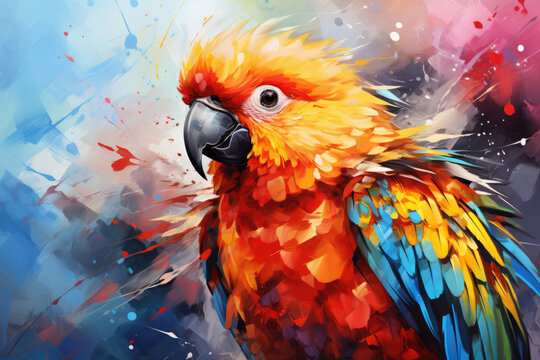 Colored portrait of a parrot in drawing style