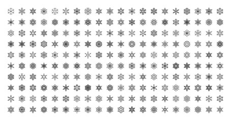 Set of 200 Black Snowflake Design Isolated on Transparent Background