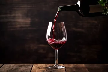  Poring red wine in a glass on dark background. Red wine is poured into a glass from a bottle © kilimanjaro 