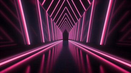 A corridor with black bars and Red and white light behind it, in the style of optical geometry, 8k 3d, strong diagonals, neon lights, minimalist stage designs, zigzags, neon and fluorescent light 