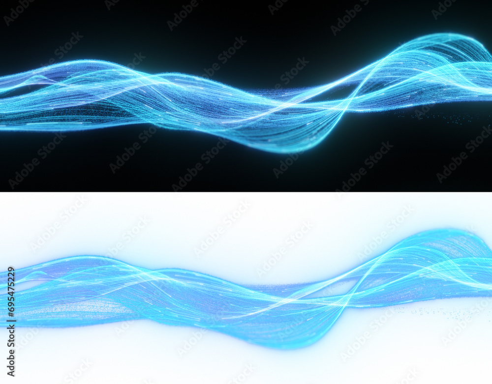 Poster glowing blue lines weave isolated on black and transparent backdrop. movement and connectivity in a 