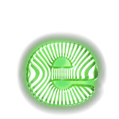 White symbol with ultra thin green luminous vertical straps. letter e