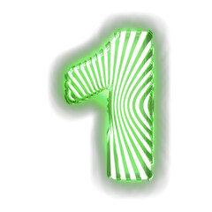 White symbol with ultra thin green luminous vertical straps. number 1