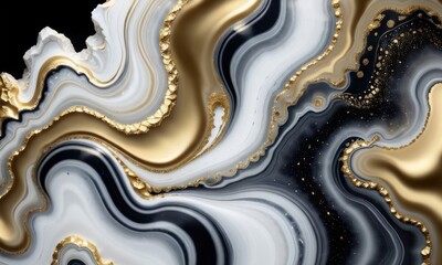 3d drawing abstract marble art. Resin geode functional, like watercolor geode painting. golden, black, white, and gray background, Generative AI - obrazy, fototapety, plakaty