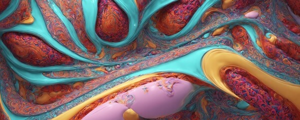 a close up of a colorful, abstract painting