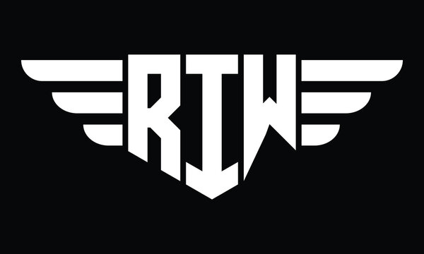 RIW three letter logo, creative wings shape logo design vector template. letter mark, wordmark, monogram symbol on black & white.	