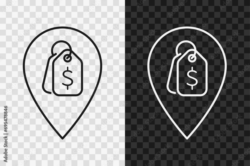 Poster discounts on location line icon, high quality vector editable stroke symbol. discounts on location o