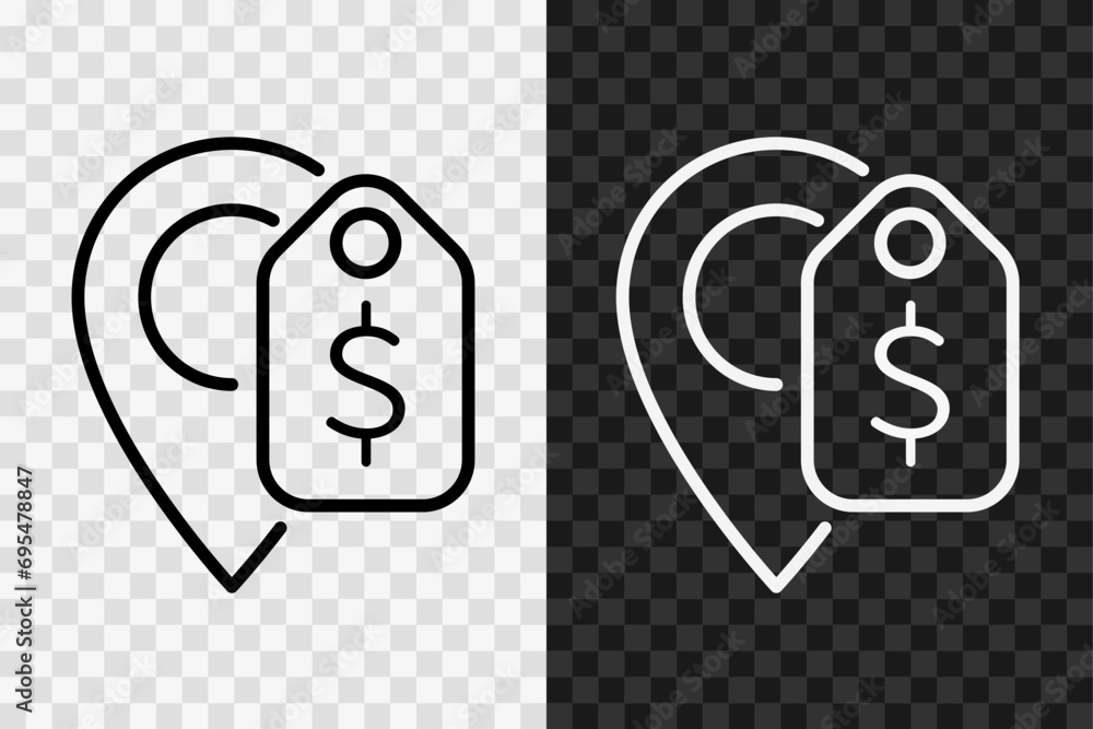 Poster discounts on location line icon, high quality vector editable stroke symbol. discounts on location o