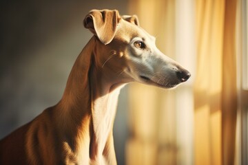 Elegant Greyhound Dog Gazing Through Window