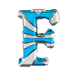 Blue symbol with silver horizontal thin straps. letter f