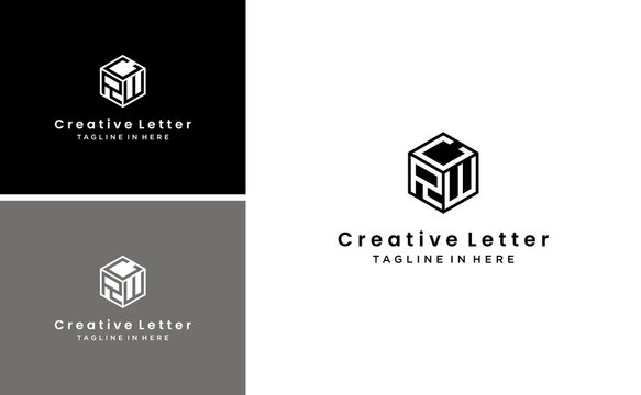 modern initial RWC or CRW logo design geometric polygon shape vector