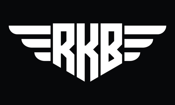 RKB three letter logo, creative wings shape logo design vector template. letter mark, wordmark, monogram symbol on black & white.	