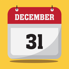 31 December vector icon calendar day. Thirty first day of December flat icon with shadow. happy new year eve. Vector illustration. 