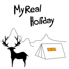 illustration of a camping holiday in the mountains