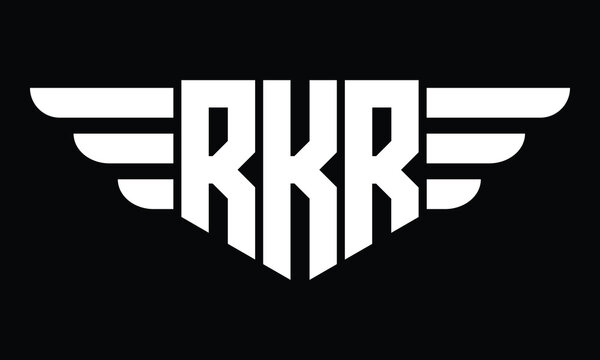 RKR three letter logo, creative wings shape logo design vector template. letter mark, wordmark, monogram symbol on black & white.	