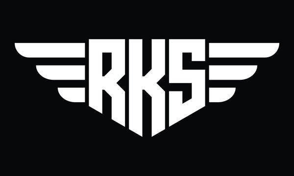 RKS three letter logo, creative wings shape logo design vector template. letter mark, wordmark, monogram symbol on black & white.	