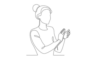 Side view of a woman applauding. Applause one-line drawing