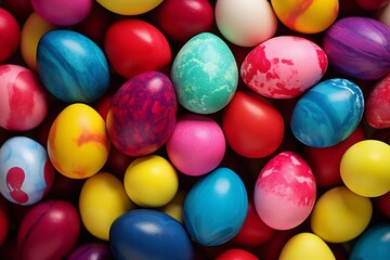 Colorful easter eggs. Background. pink. blue. red and yellow eggs.