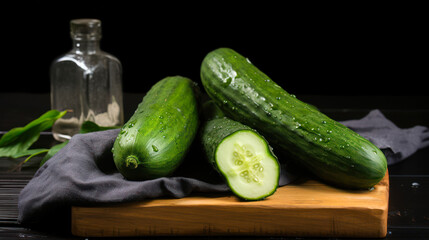 fresh cucumber on dark background