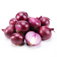 Red onion bunch on white background