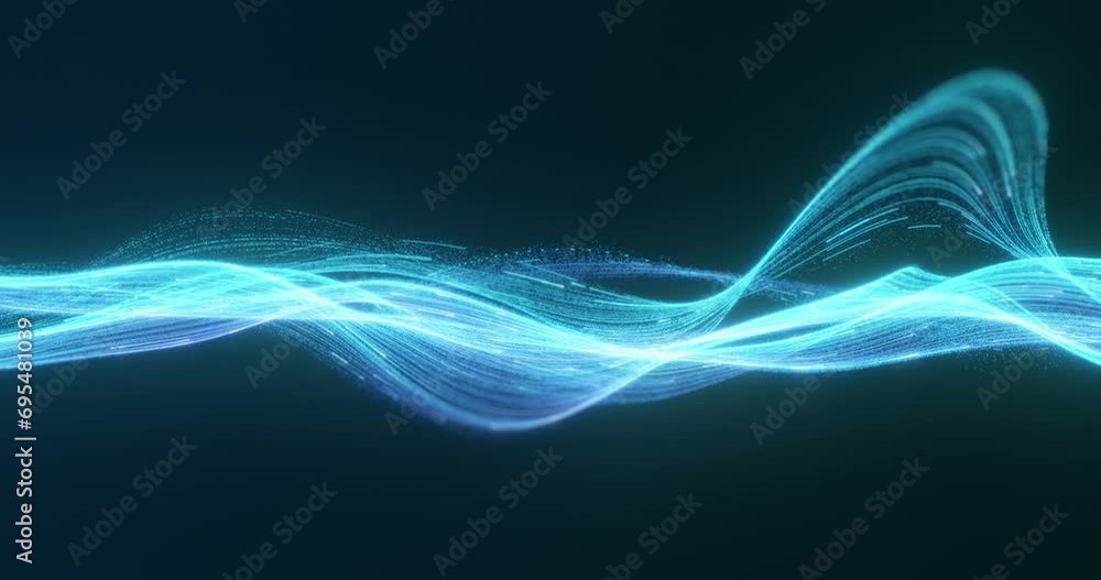 Poster glowing blue lines flow in a mesmerizing wave pattern, ideal for looping tech backgrounds in present