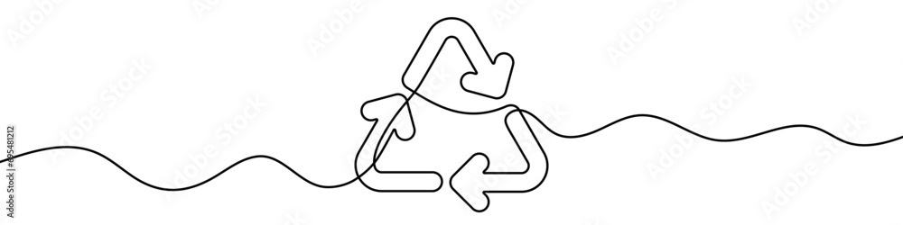 Poster continuous editable line drawing of recycle arrow. single line recycle icon.