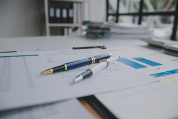 Business graphs and charts on table. Financial development, Banking Account, Statistics