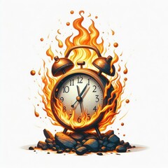 Clock on fire with smoke, burning time, late alarm warning, urgent or close Deadline punctual alert time concept. Generative AI