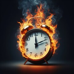 Obraz na płótnie Canvas Clock on fire with smoke, burning time, late alarm warning, urgent or close Deadline punctual alert time concept. Generative AI