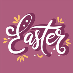 Obraz premium Happy Easter inscription. Handwriting Happy Easter text banner square composition. Hand drawn vector art.