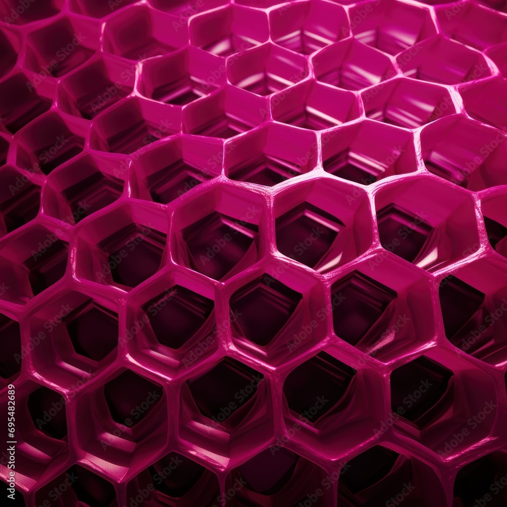 Poster a bunch of pink hexagonals that are stacked on top of each other in order to form a hexagonal struct