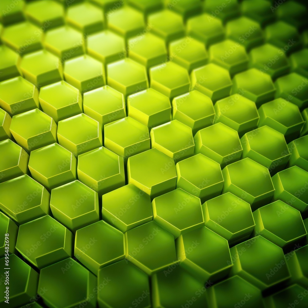 Poster a close up of a green background with hexagonal cubes in the shape of hexagonal cubes in the center 