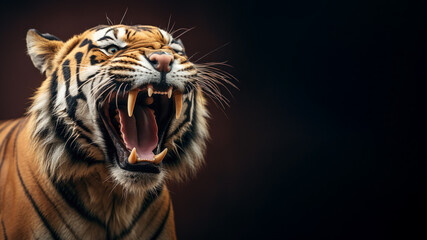 Angry tiger roaring ready to attack isolated on gray background