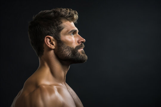 Generative AI portrait of young attractive hot model fashion appearance isolated on dark grey background