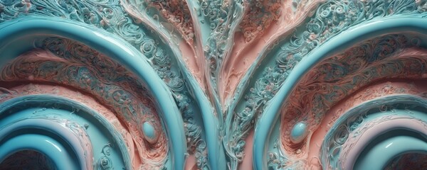 a close up of a blue and pink swirl - obrazy, fototapety, plakaty