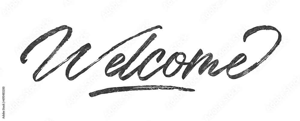 Poster word welcome written in brush script font with marker ink effect isolated on transparent background