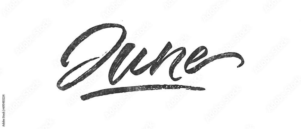 Poster month june written in brush script font with marker ink effect isolated on transparent background