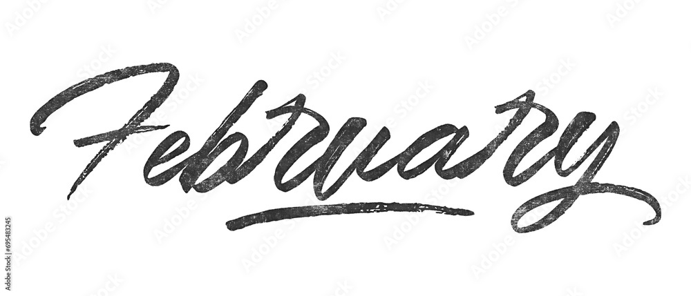 Poster month february written in brush script font with marker ink effect isolated on transparent backgroun