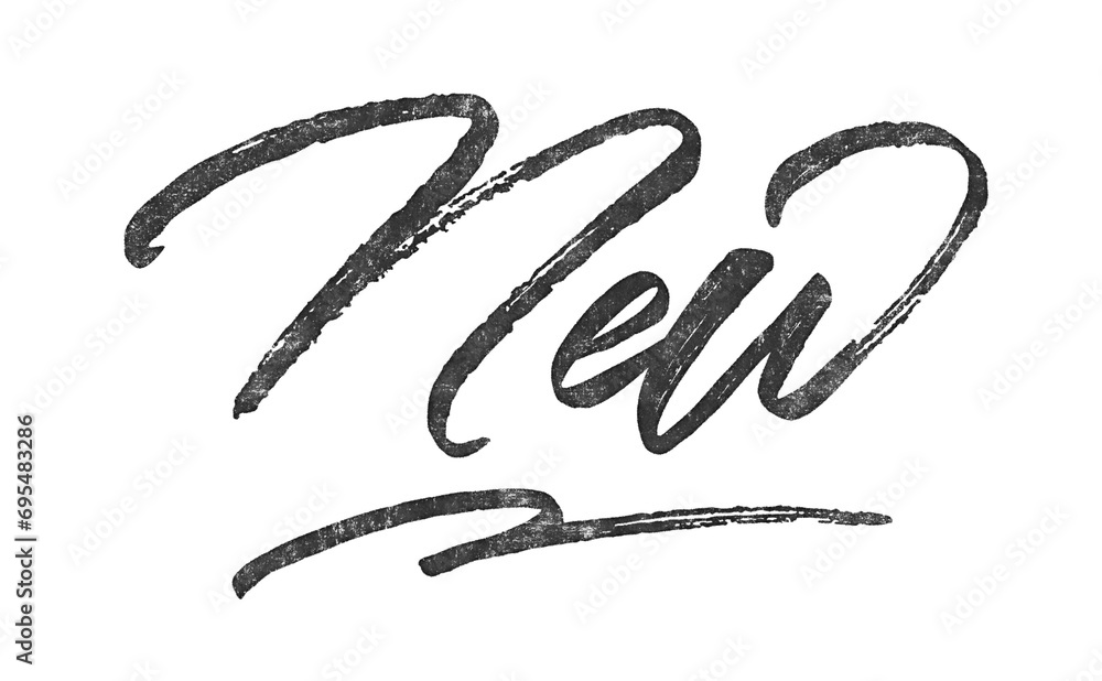 Poster word new written in brush script font with marker ink effect isolated on transparent background
