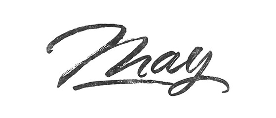 Month May written in brush script font with marker ink effect isolated on transparent background