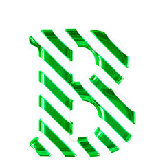 White symbol with thin green diagonal straps. letter b