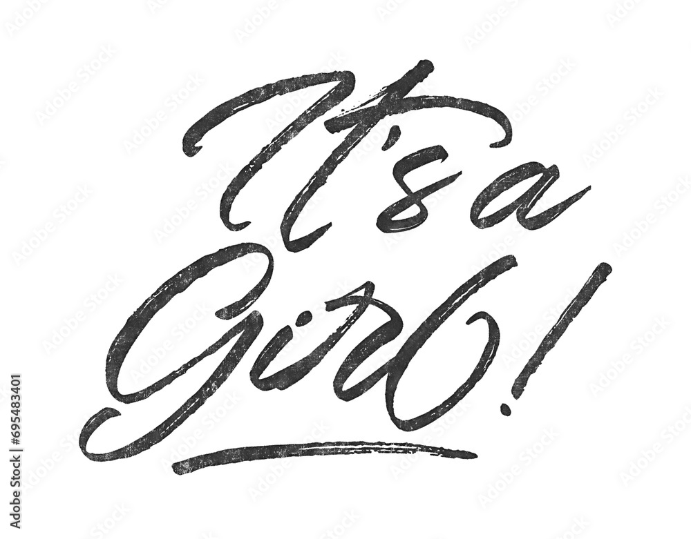 Poster it’s a girl! written in brush script font with marker ink effect isolated on transparent background