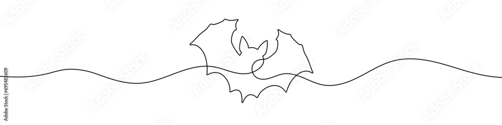 Poster continuous line drawing of bat. bat continuous line icon.