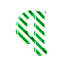 White symbol with thin green diagonal straps. letter q
