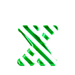 White symbol with thin green diagonal straps. letter x