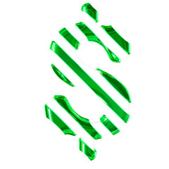 White symbol with thin green diagonal straps